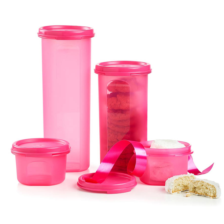 Tupperware Modular Mates Wall Mounted Spice Rack with Pink Lids - Ruby Lane