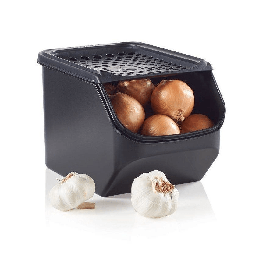 Tupperware Potato Smart Container and Onion Garlic Smart Keeper Combo Bins  Black NEW Set Stay fresh longer Controlled air