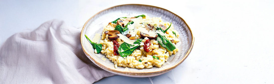 Risotto aux champignons, tomates sches et jeunes pinards Tupperware Brand Risotto aux champignons, tomates sches et jeunes pinards Tupperware Brand