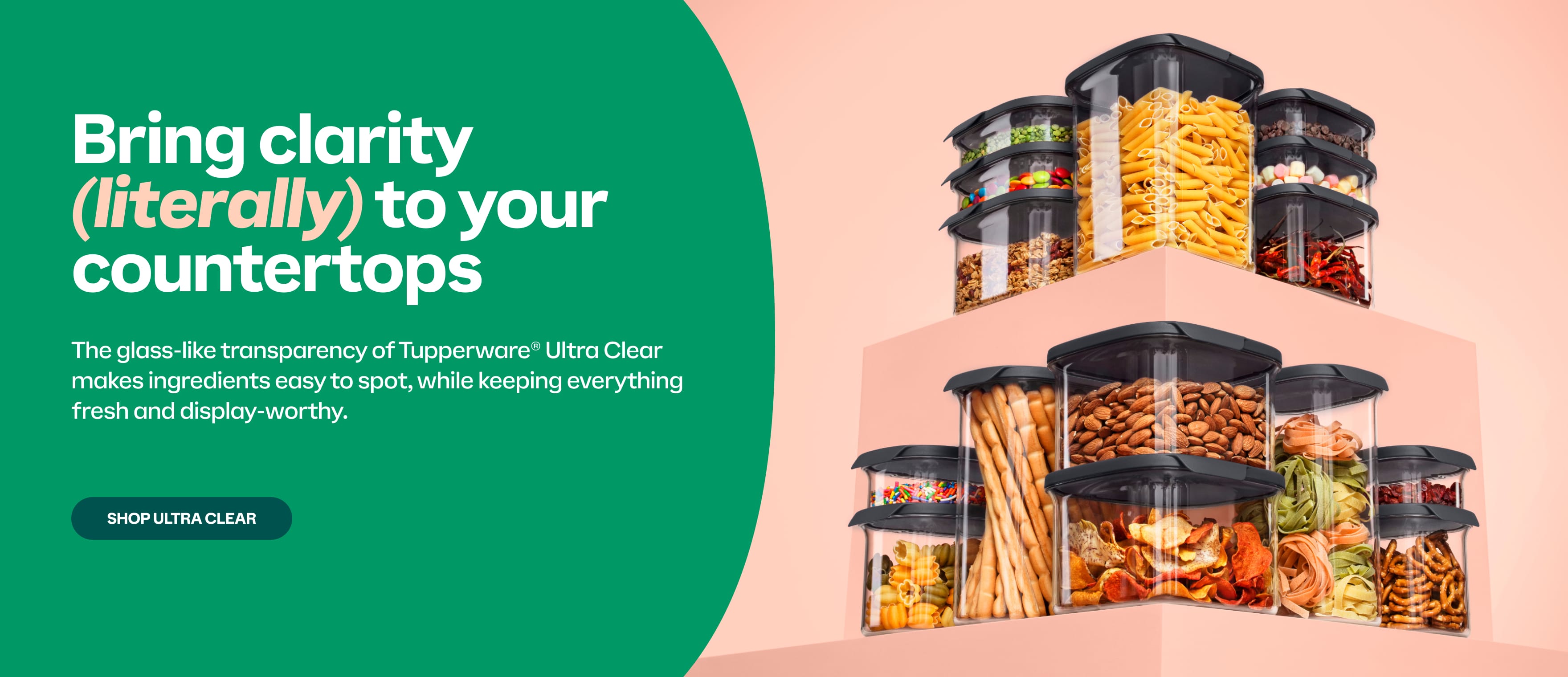 Bring clarity (literally) to your countertops. The glass-like transparency of Tupperware® Ultra Clear makes ingredients easy to spot, while keeping everything fresh and display-worthy. Shop Ultra Clear.
