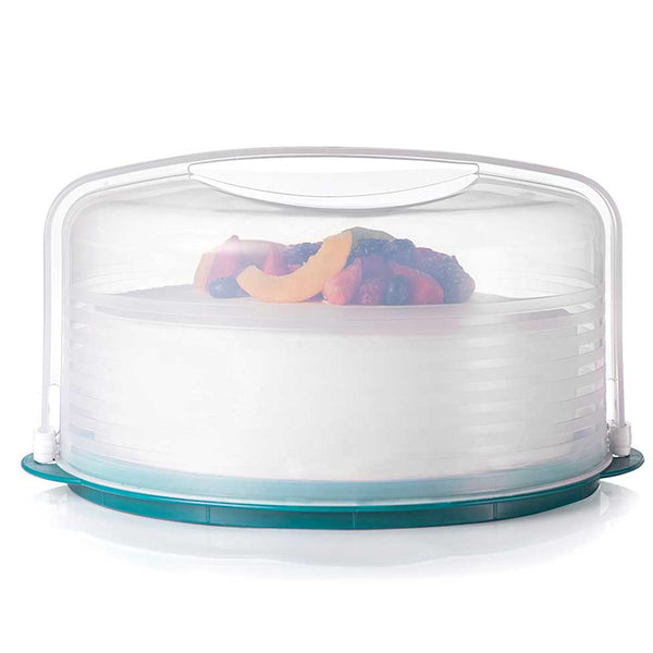 Contenedor de pastel redondo Tupperware transparente con sello azul agua  totalmente nuevo