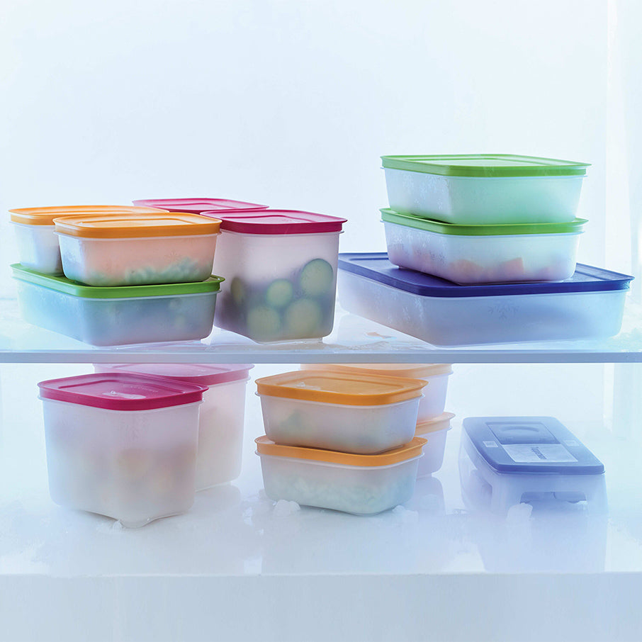 airtight seal storage container (set of 8) | modular, stackable, nestable  design | (square, white lid)