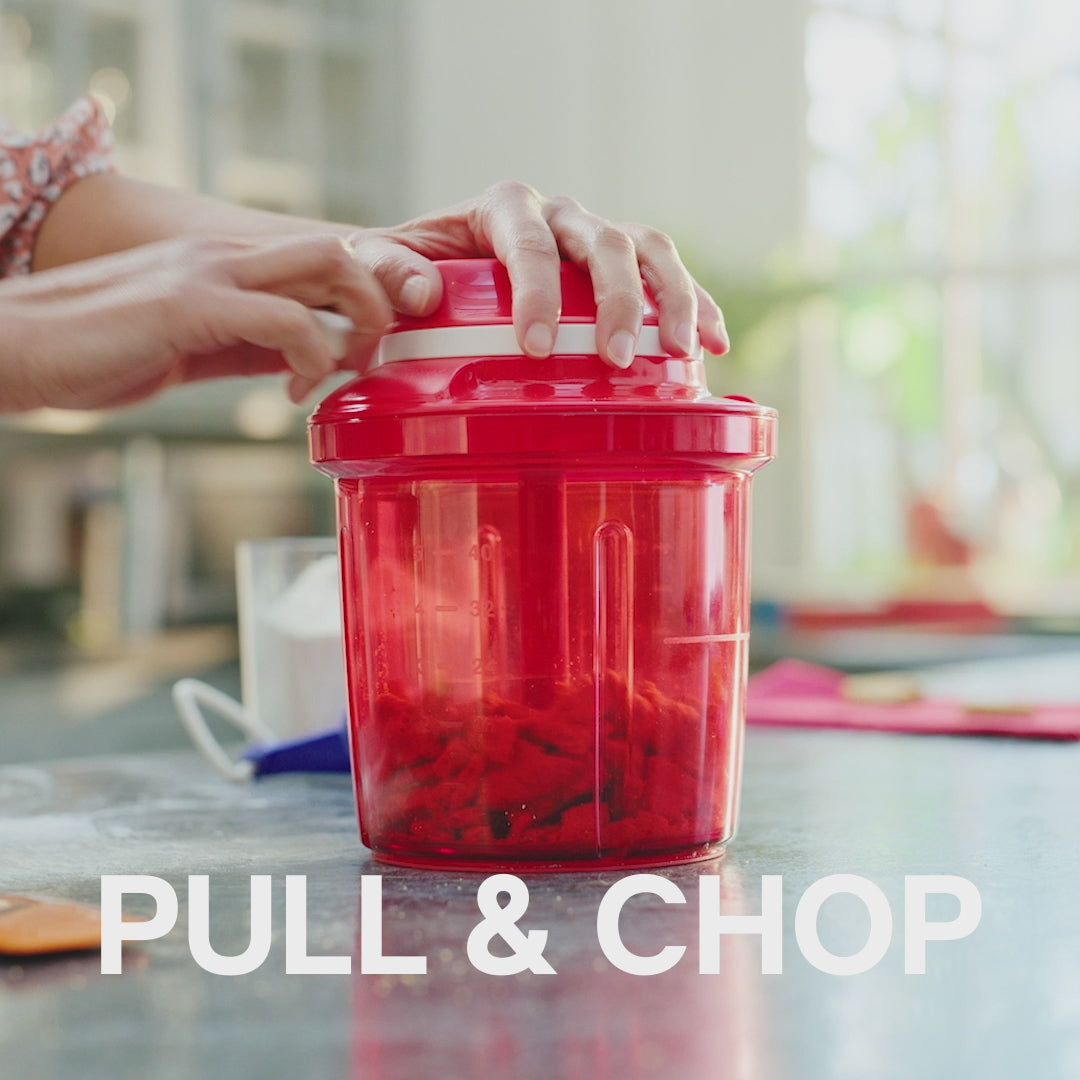 Tupperware Tall Supersonic Chopper System Mix Whip Chop Prep / Red 3 Cup New