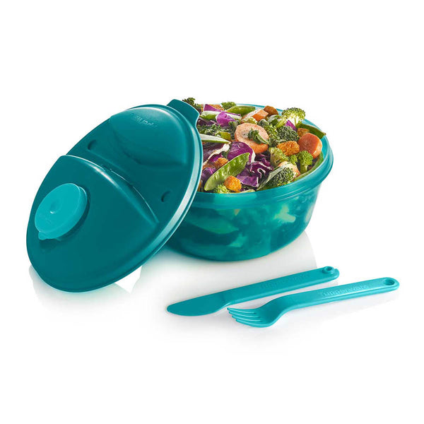 Tupperware Salad on the Go Set Lunch Keeper 6.25 Cup Bowl, Fork