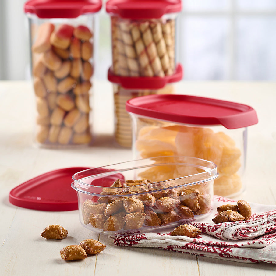 Tupperware New Set of 3 Ultra Clear Elegant Square Containers with Red Lids