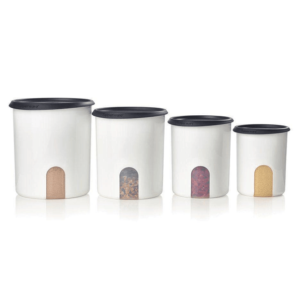 Vintage Inspired 3-Piece Metal Food Storage Canister Set - White and Black